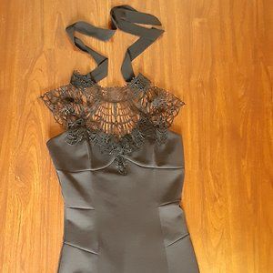 Black Cap-Sleeve Cocktail Dress W/ Lace Detail